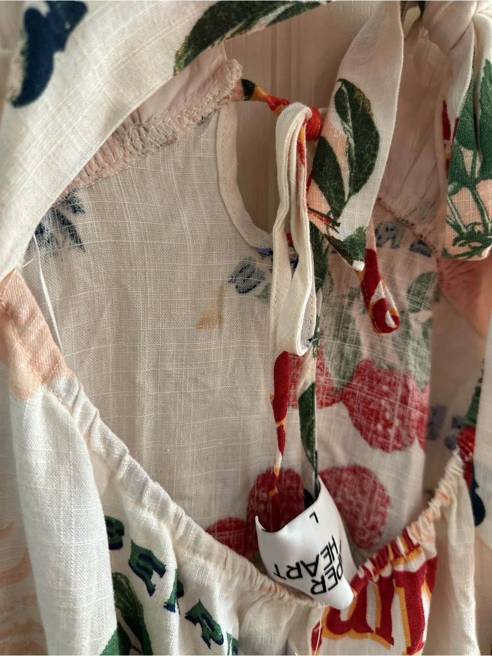 Linen Tie Back Fruit-Print Maxi Slip Dress with Spaghetti Straps - Picture 6 of 8